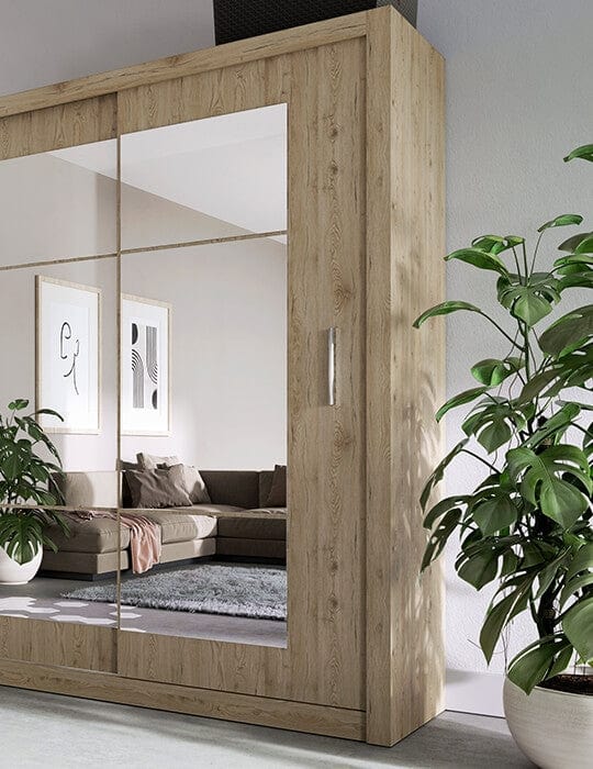 Lenart Armadio a 2 ante scorrevoli e specchio Idea 02 Square Quercia