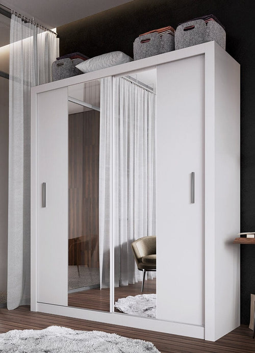 Lenart Armadio a 2 ante scorrevoli e specchio Idea 03 Bianco Opaco