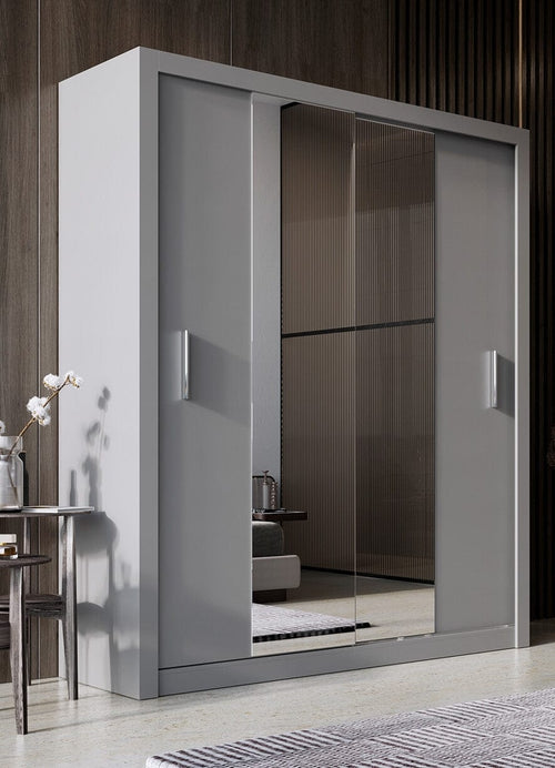 Lenart Armadio a 2 ante scorrevoli e specchio Idea 03 Grigio Opaco
