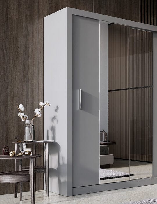 Lenart Armadio a 2 ante scorrevoli e specchio Idea 03 Grigio Opaco