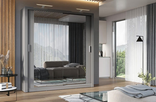 Lenart Armadio a 2 ante scorrevoli e specchio Idea 16 Grigio Opaco