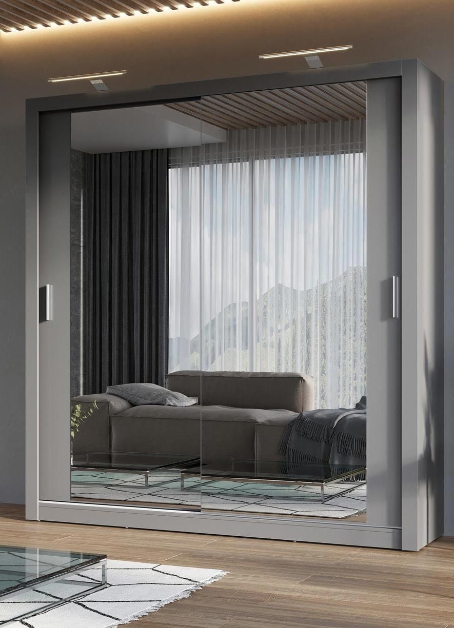 Lenart Armadio a 2 ante scorrevoli e specchio Idea 16 Grigio Opaco