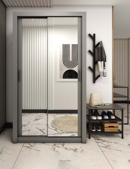 Lenart Armadio a 2 ante scorrevoli e specchio Ideea 18 Small Grigio Opaco