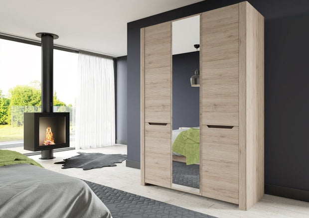 Armadio a 3 ante in legno con specchio Desjo 06 Rovere San Remo, l140xL58xH207 cm (1)