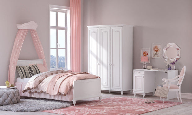 Armadio a 3 ante in legno per bambini e ragazzi, Romantica White, l132xL56xH200 cm (4)