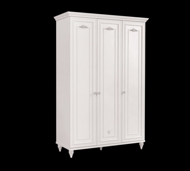 Armadio a 3 ante in legno per bambini e ragazzi, Romantica White, l132xL56xH200 cm (9)