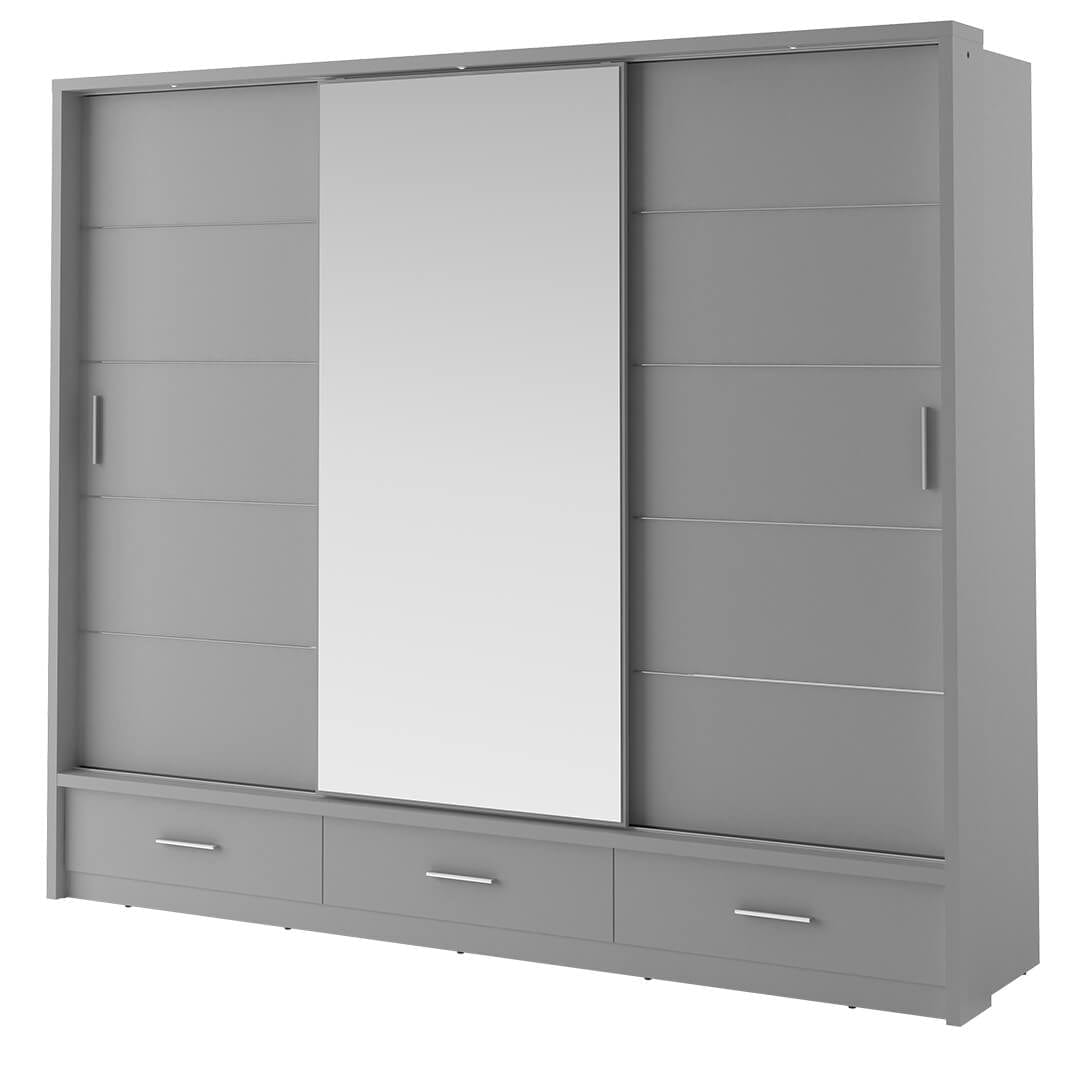 Lenart Armadio a 3 ante scorrevoli, 3 cassetti e specchio Arti 01 Grigio Opaco