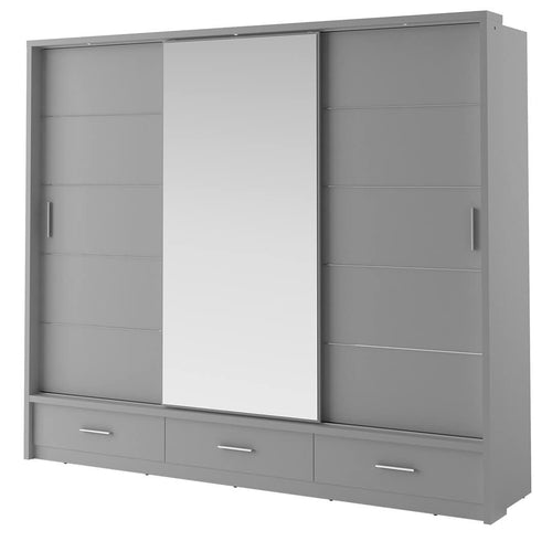 Lenart Armadio a 3 ante scorrevoli, 3 cassetti e specchio Arti 01 Grigio Opaco