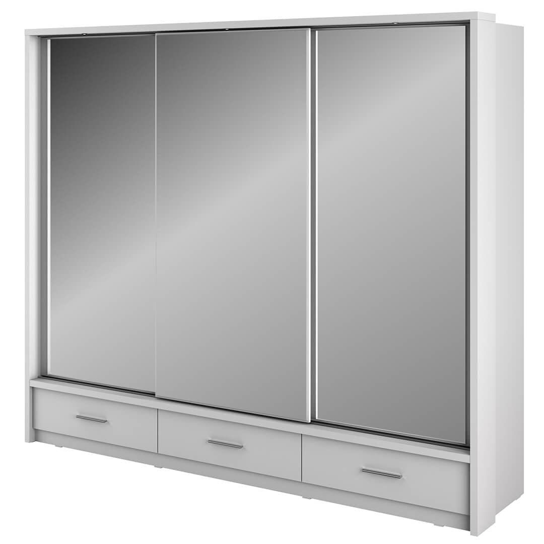 Lenart Armadio a 3 ante scorrevoli, 3 cassetti e specchio Arti 01 Triple Bianco Opaco