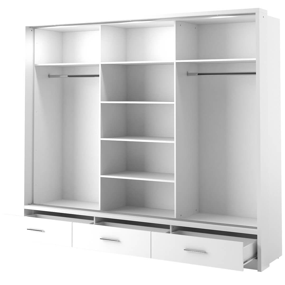 Lenart Armadio a 3 ante scorrevoli, 3 cassetti e specchio Arti 01 Triple Bianco Opaco