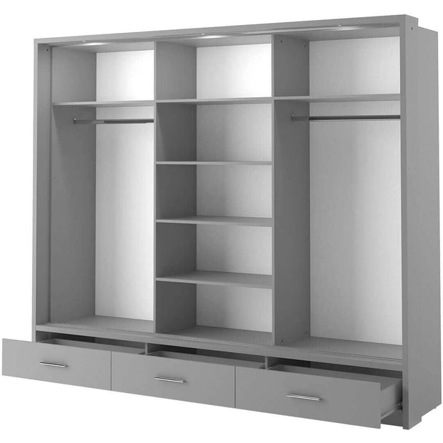 Lenart Armadio a 3 ante scorrevoli, 3 cassetti e specchio Arti 01 Triple Grigio Opaco