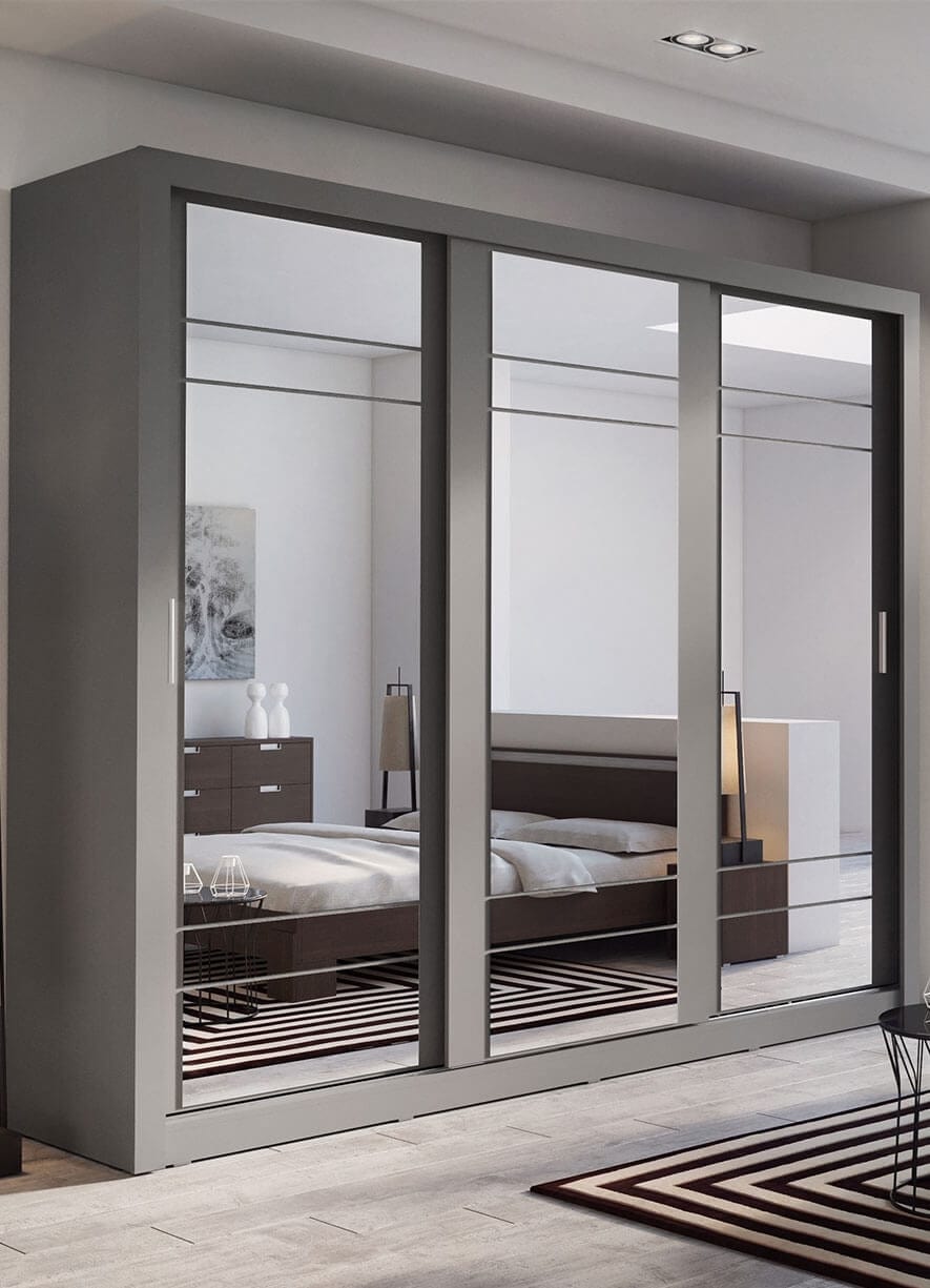 Lenart Armadio a 3 ante scorrevoli e specchio Arti 02 Triple Grigio