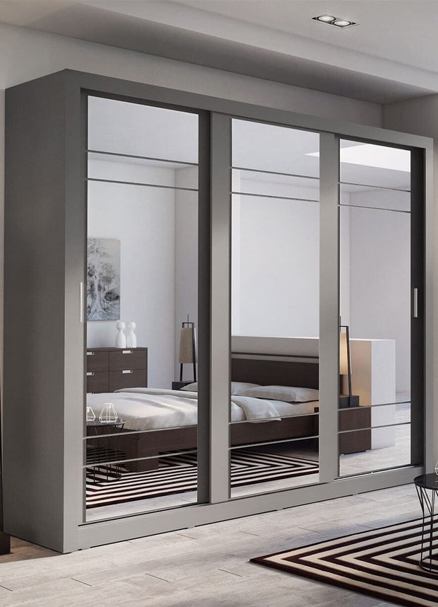 Lenart Armadio a 3 ante scorrevoli e specchio Arti 02 Triple Grigio