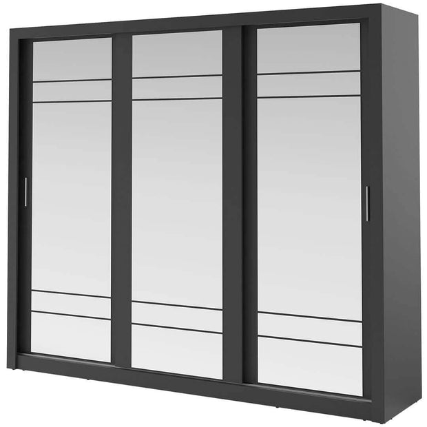 Lenart Armadio a 3 ante scorrevoli e specchio Arti 02 Triple Nero Opaco