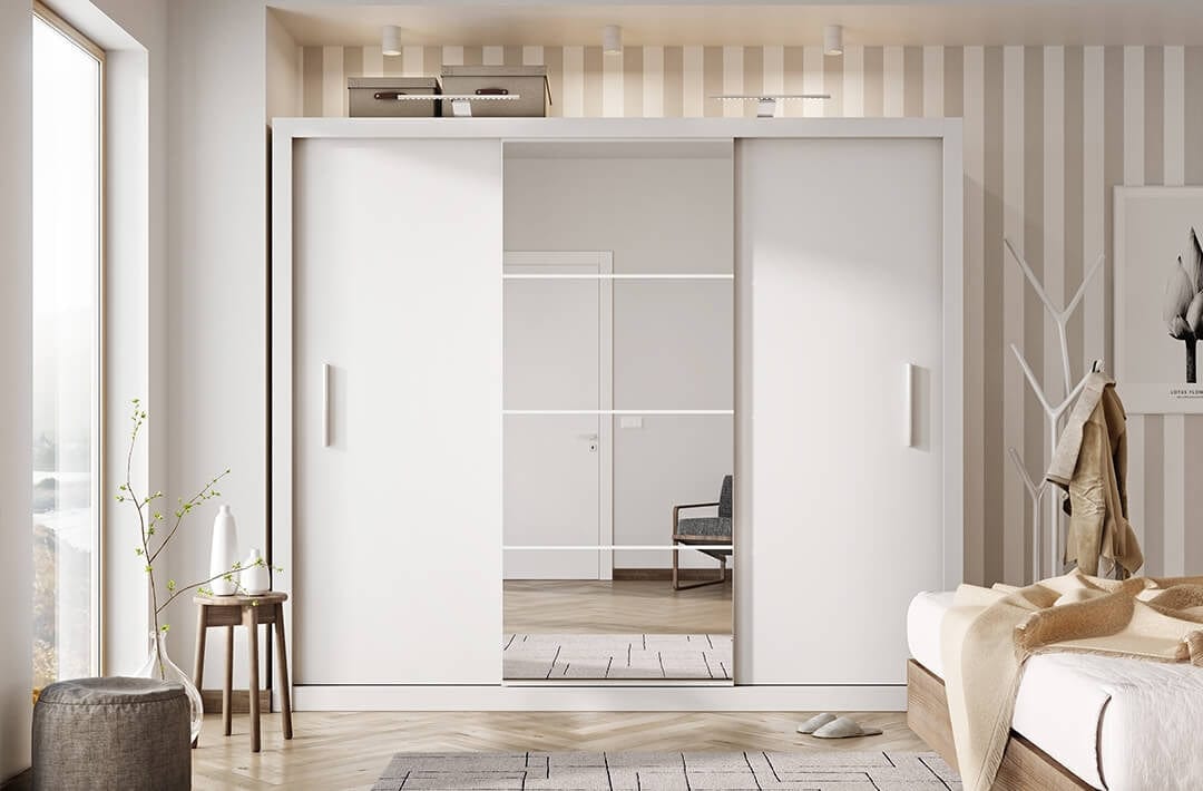 Lenart Armadio a 3 ante scorrevoli e specchio Idea 01 Bianco Opaco