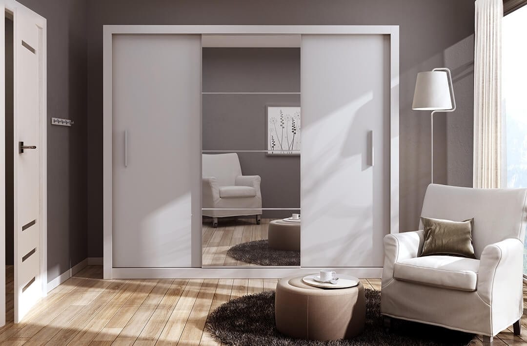 Lenart Armadio a 3 ante scorrevoli e specchio Idea 01 Bianco Opaco