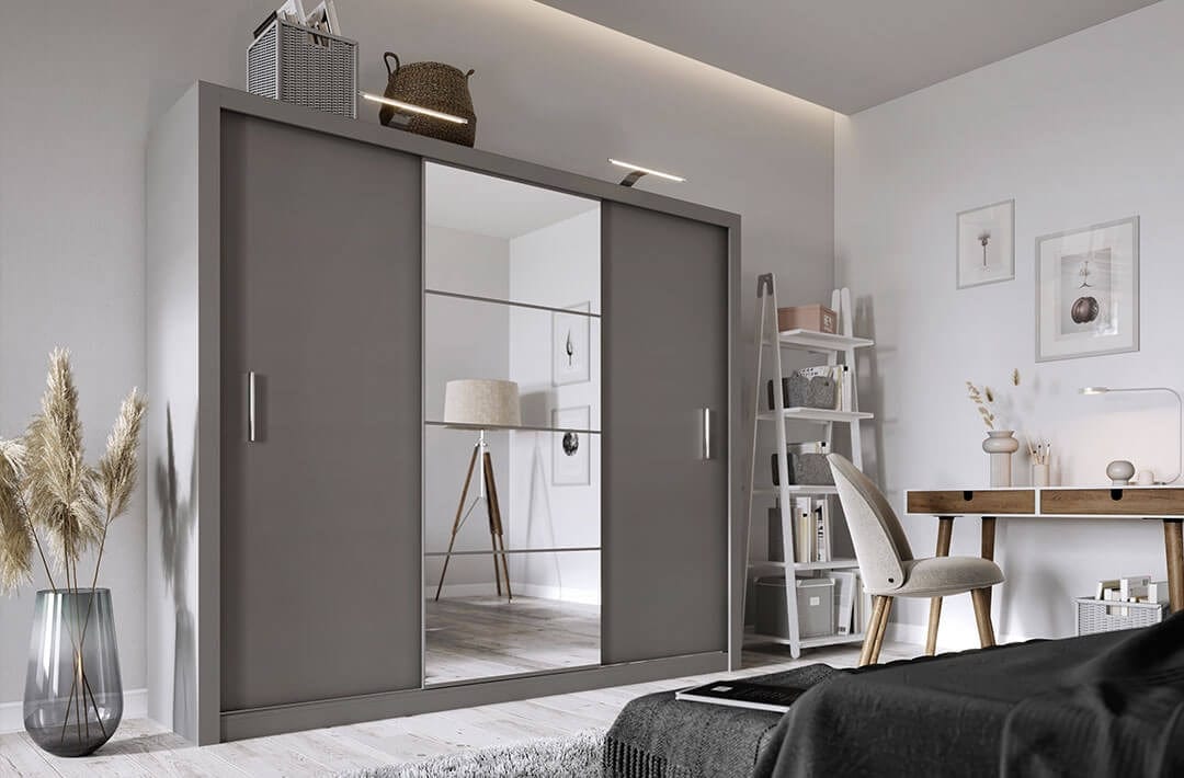 Lenart Armadio a 3 ante scorrevoli e specchio Idea 01 Grigio Opaco