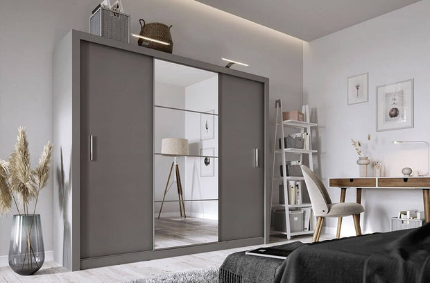 Lenart Armadio a 3 ante scorrevoli e specchio Idea 01 Grigio Opaco