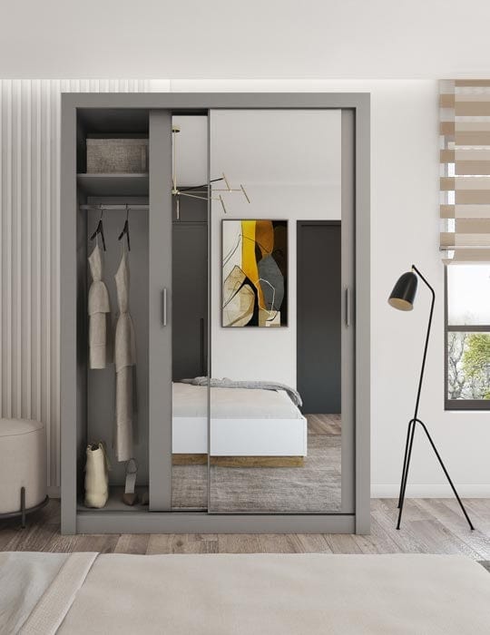 Lenart Armadio a 3 ante scorrevoli e specchio Idea 17 Grigio Opaco
