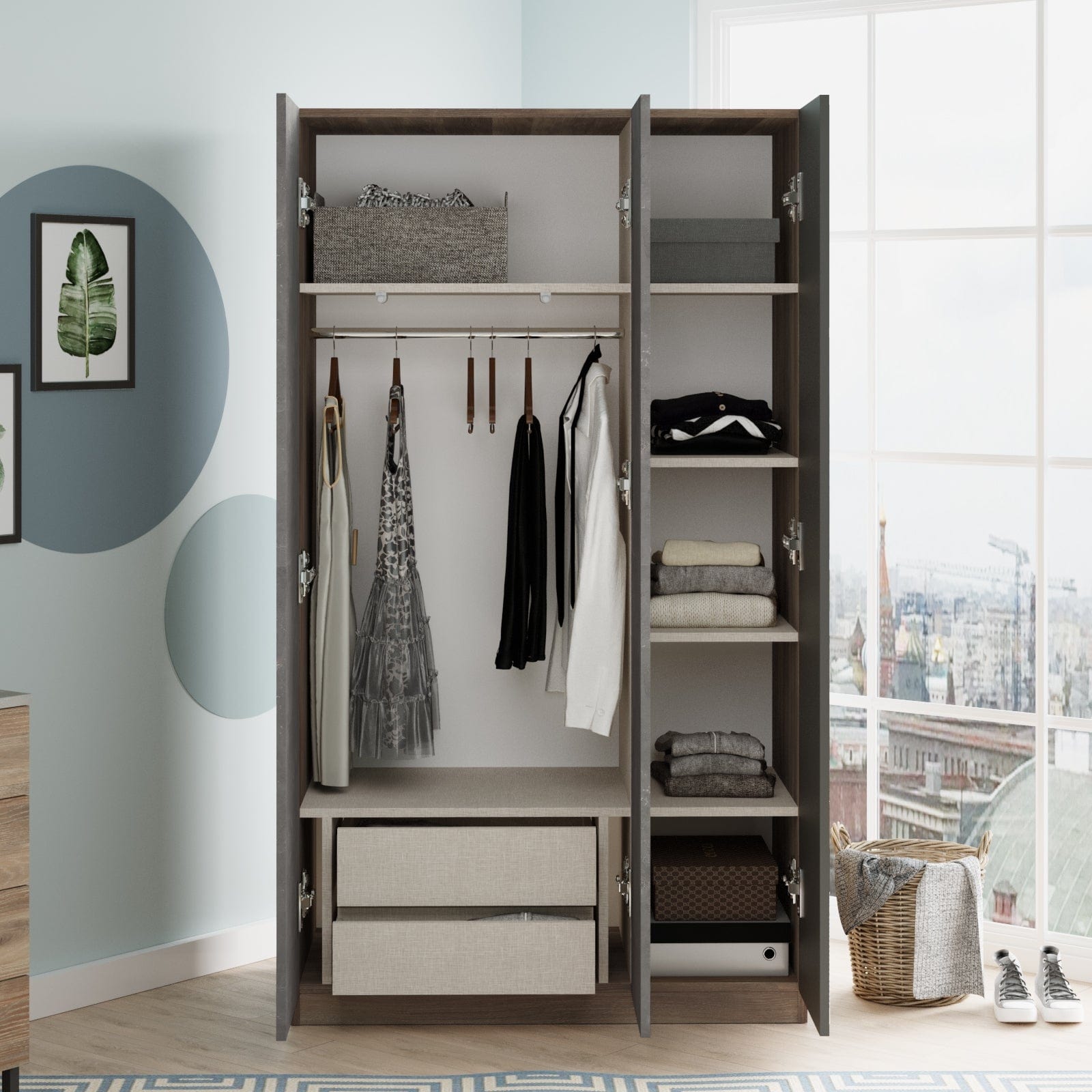 Armadio con 3 ante e specchio New Home Piccola HM1-CG Grigio (2)