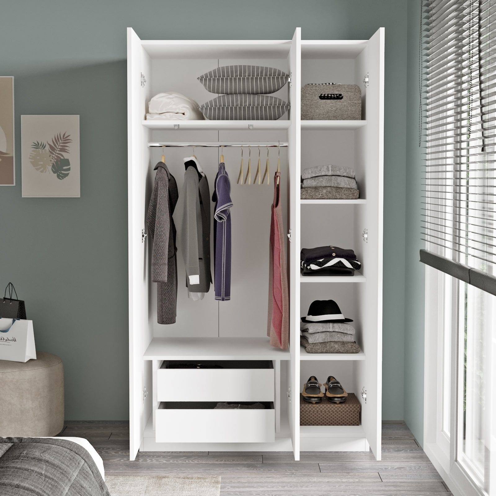 Armadio con 3 ante e specchio New Home Piccola HM1-W Bianco (2)