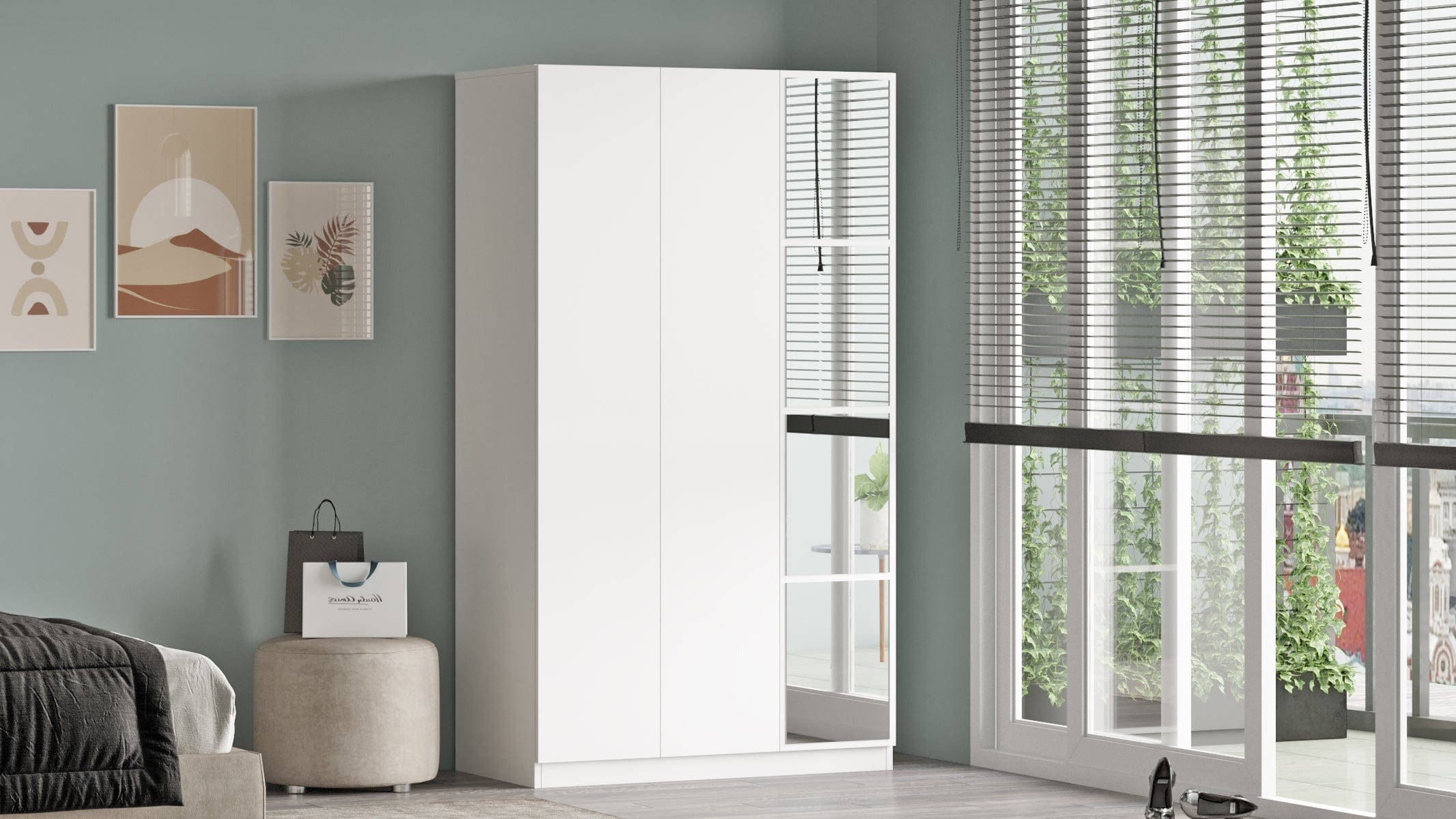 Armadio con 3 ante e specchio New Home Piccola HM1-W Bianco (3)
