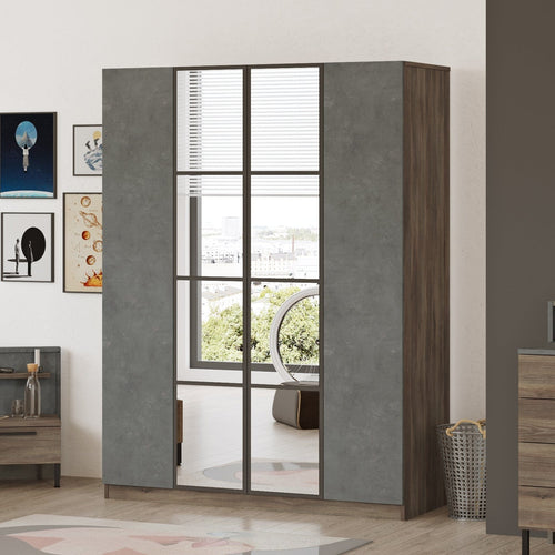 Armadio con 4 ante e specchio New Home Media HM2-CG Grigio