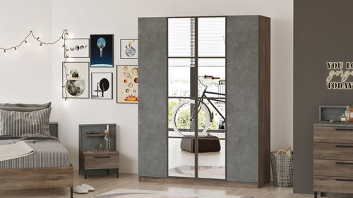 Armadio con 4 ante e specchio New Home Media HM2-CG Grigio (1)