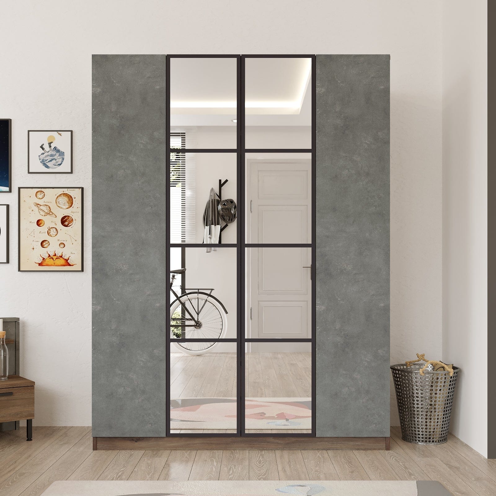 Armadio con 4 ante e specchio New Home Media HM2-CG Grigio (3)