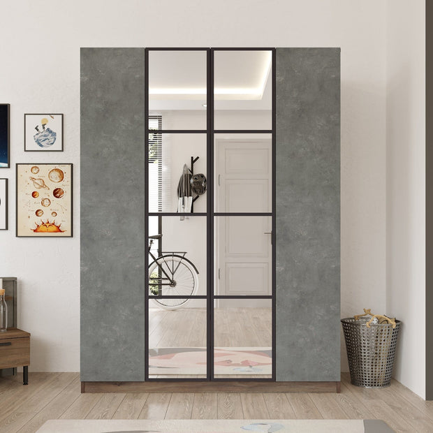 Armadio con 4 ante e specchio New Home Media HM2-CG Grigio (3)
