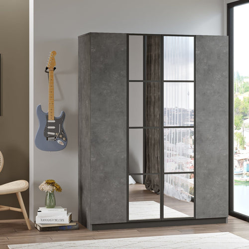 Armadio con 4 ante e specchio New Home Media HM2-RG Grigio