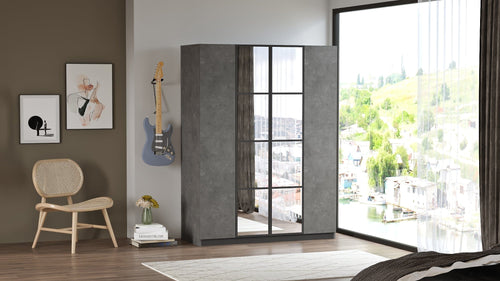 Armadio con 4 ante e specchio New Home Media HM2-RG Grigio (1)