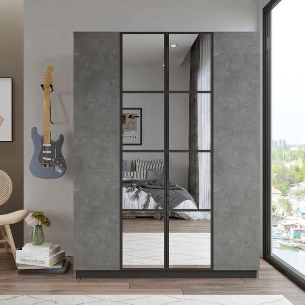 Armadio con 4 ante e specchio New Home Media HM2-RG Grigio (3)