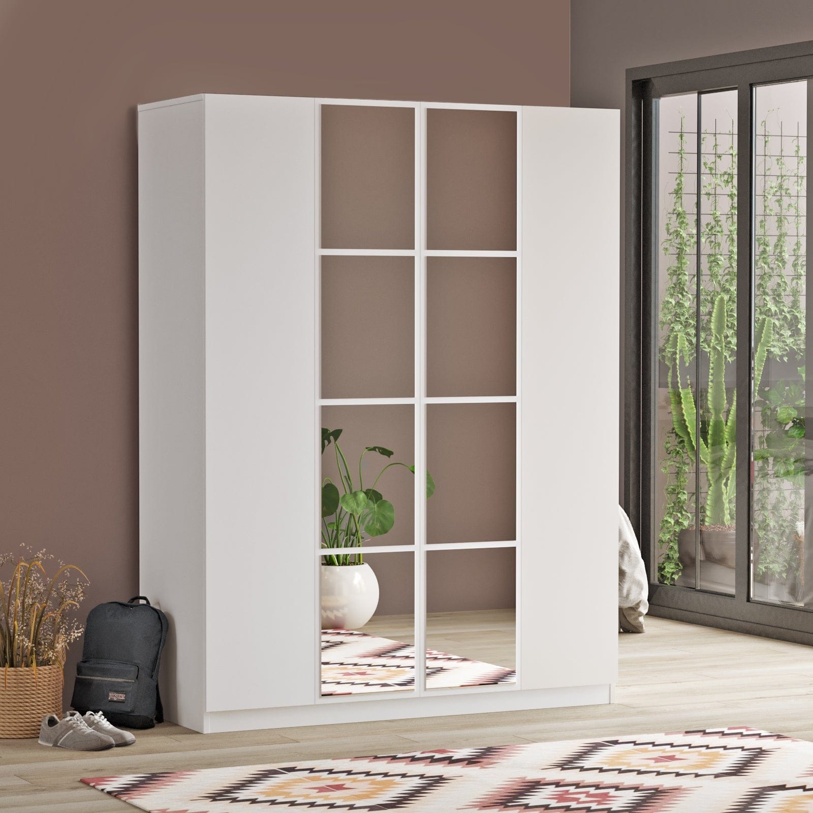 Armadio con 4 ante e specchio New Home Media HM2-W Bianco