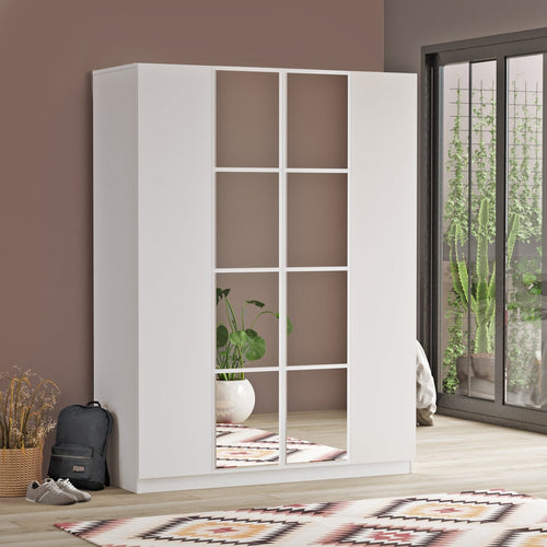 Armadio con 4 ante e specchio New Home Media HM2-W Bianco