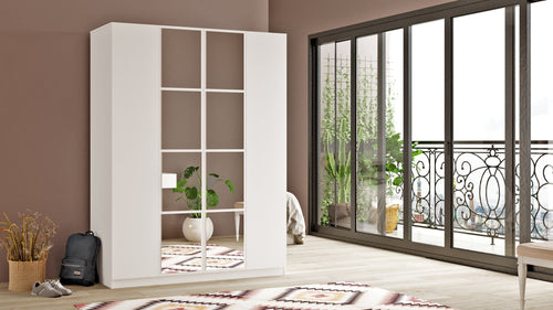 Armadio con 4 ante e specchio New Home Media HM2-W Bianco (1)