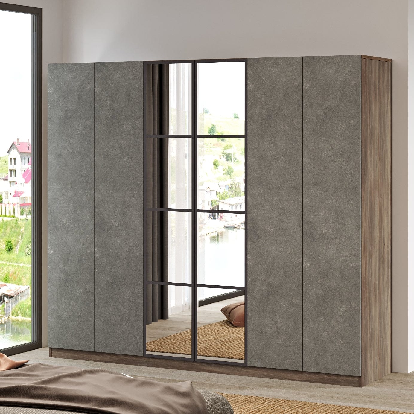 Armadio con 6 ante e specchio New Home Large HM3-CG Grigio