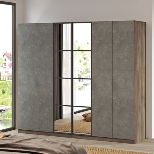 Armadio con 6 ante e specchio New Home Large HM3-CG Grigio