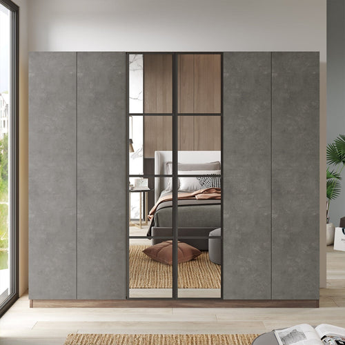 Armadio con 6 ante e specchio New Home Large HM3-CG Grigio (1)