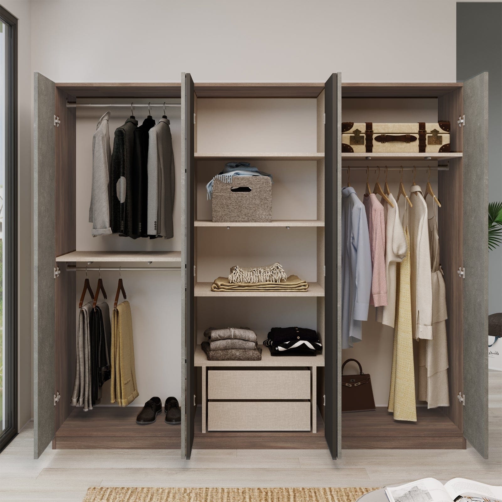 Armadio con 6 ante e specchio New Home Large HM3-CG Grigio (2)