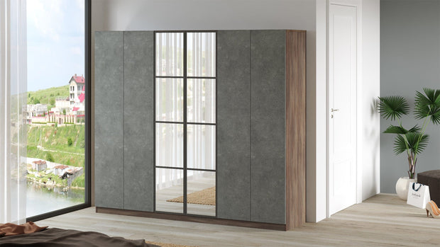 Armadio con 6 ante e specchio New Home Large HM3-CG Grigio (3)
