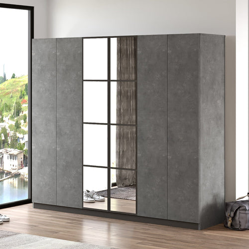 Armadio con 6 ante e specchio New Home Large HM3-RG Grigio