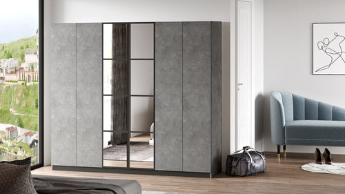 Armadio con 6 ante e specchio New Home Large HM3-RG Grigio (1)