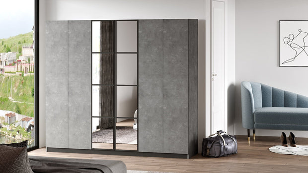Armadio con 6 ante e specchio New Home Large HM3-RG Grigio (1)