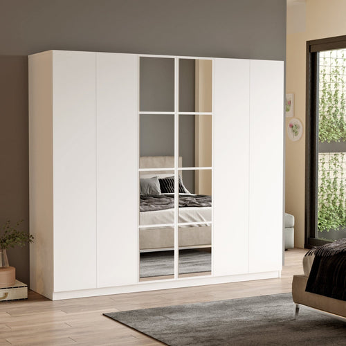 Armadio con 6 ante e specchio New Home Large HM3-W Bianco
