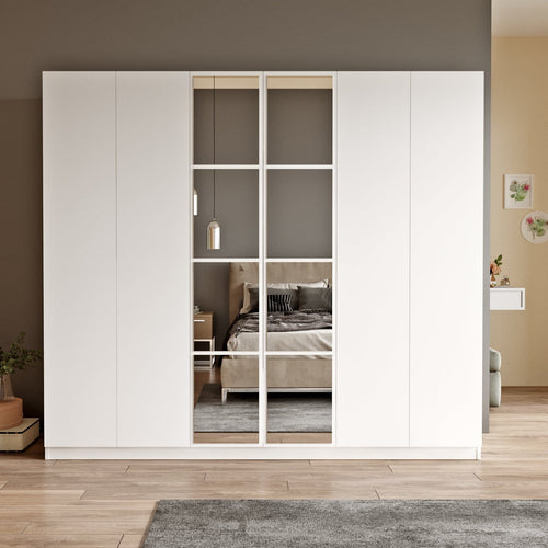Armadio con 6 ante e specchio New Home Large HM3-W Bianco (1)