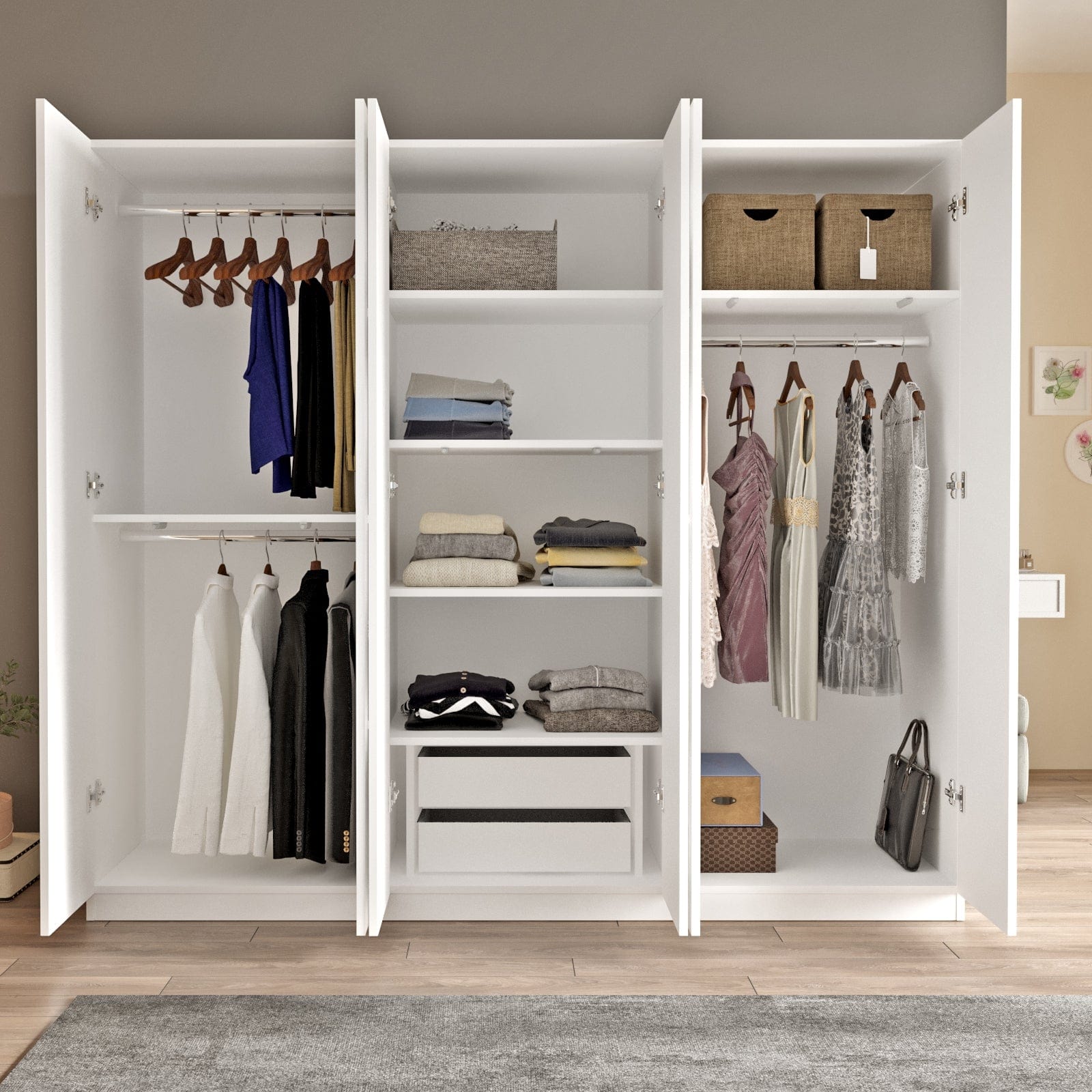 Armadio con 6 ante e specchio New Home Large HM3-W Bianco (2)