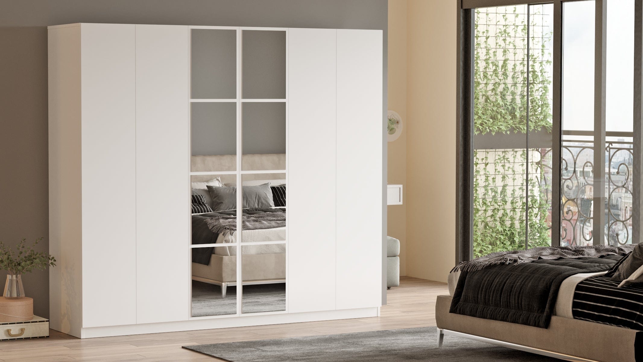 Armadio con 6 ante e specchio New Home Large HM3-W Bianco (3)