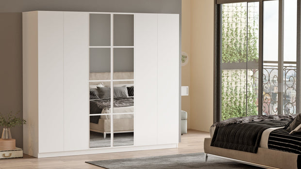 Armadio con 6 ante e specchio New Home Large HM3-W Bianco (3)