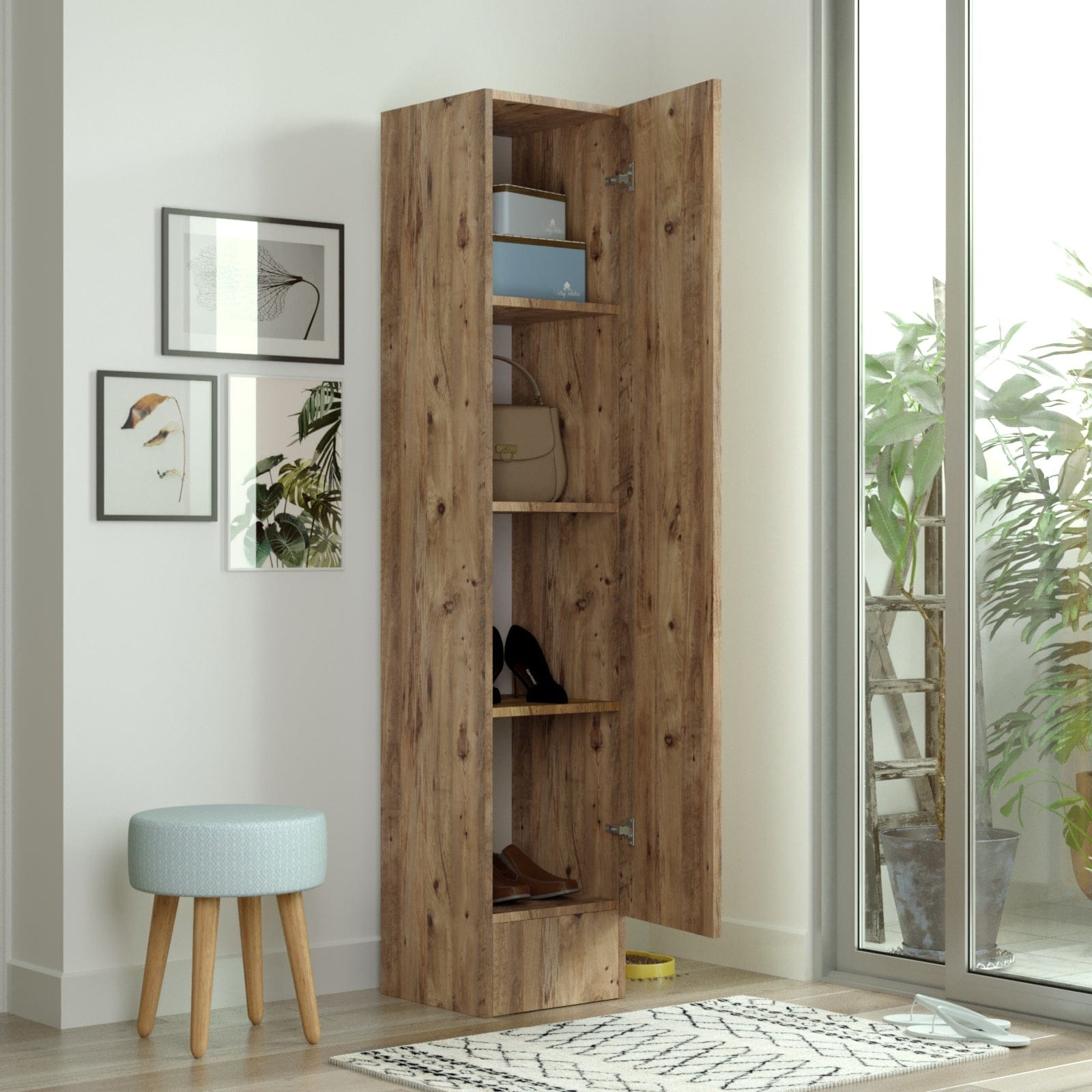 Armadio da ingresso con 1 anta e specchio Miler ML14-A Naturale (1)